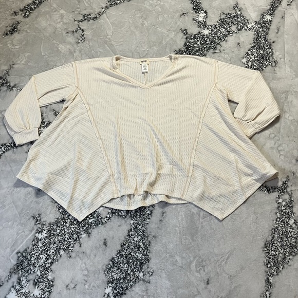BiBi Sweaters - Bibi Sweater Womens Size Large Ivory Asymmetrical Hem Long Sleeve Knit Stretch